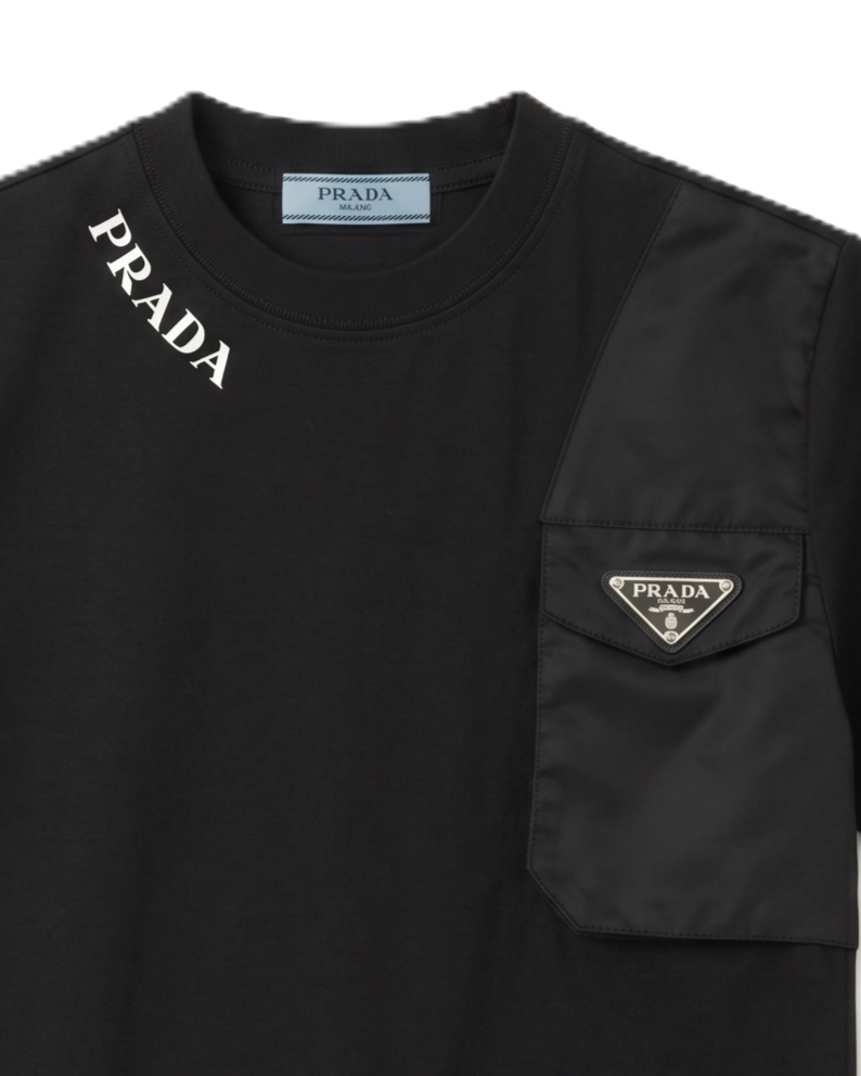 Prada Kids - Black Cotton & Nylon Pocket T-shirt