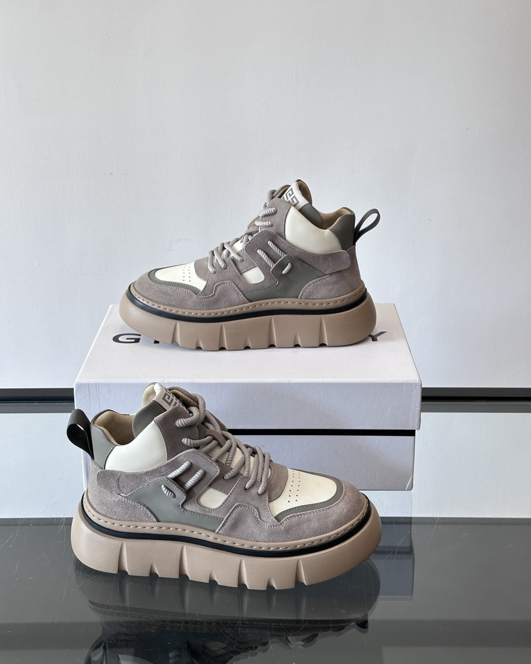 Givenchy - Grey & Beige Suede and Leather High-Top Sneakers with Chunky Sole
