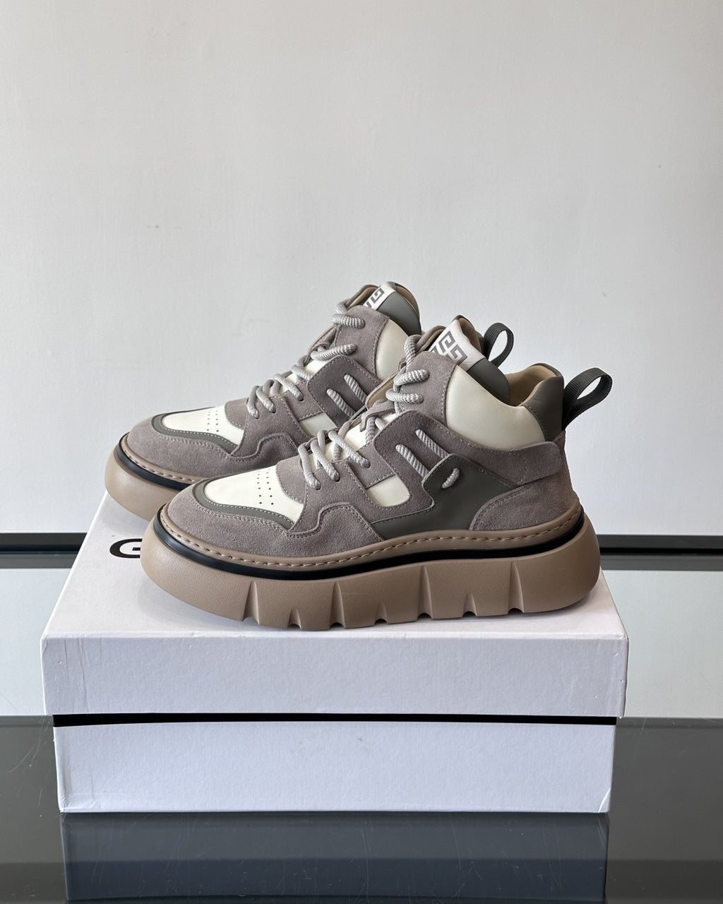 Givenchy - Grey & Beige Suede and Leather High-Top Sneakers with Chunky Sole