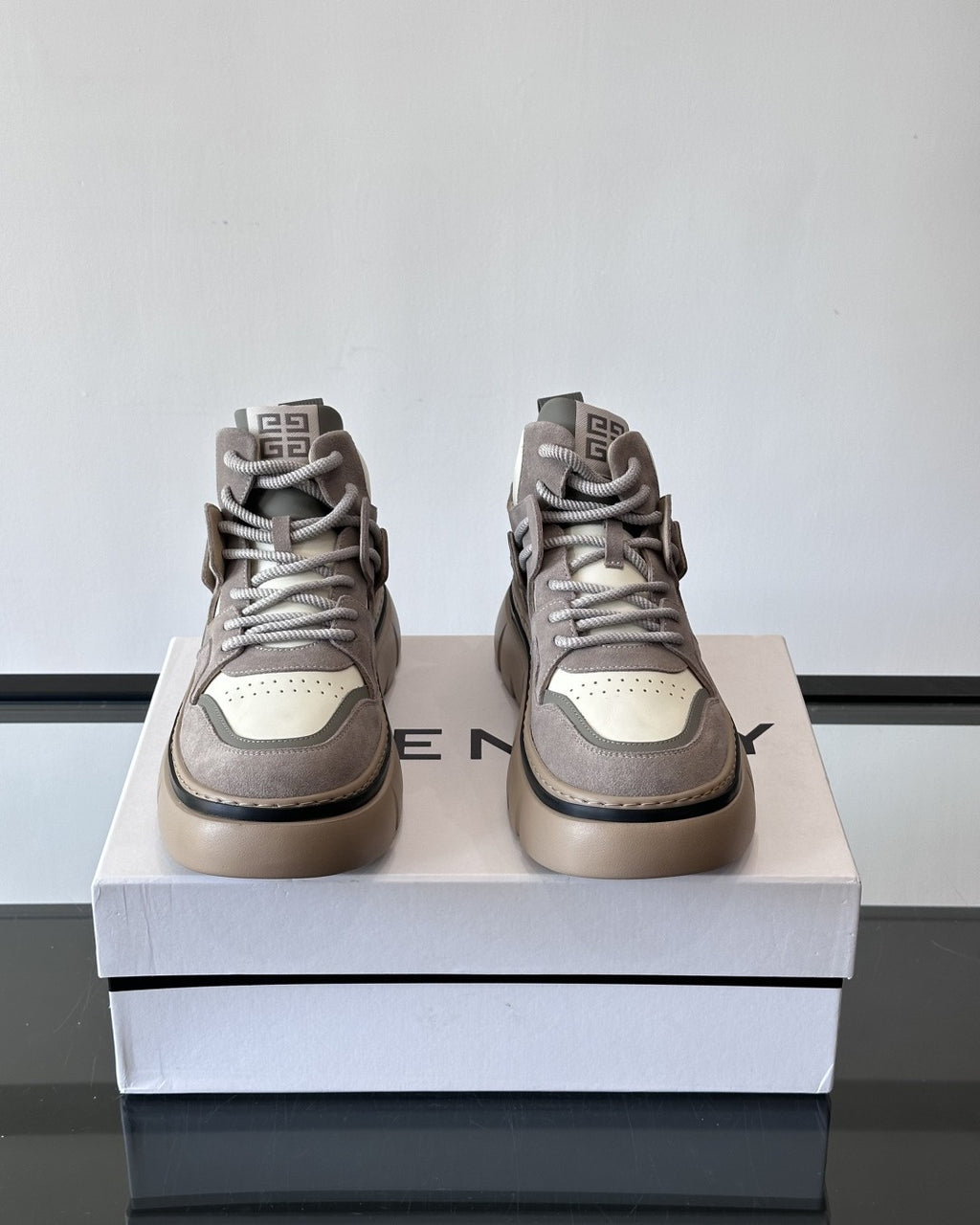 Givenchy - Grey & Beige Suede and Leather High-Top Sneakers with Chunky Sole