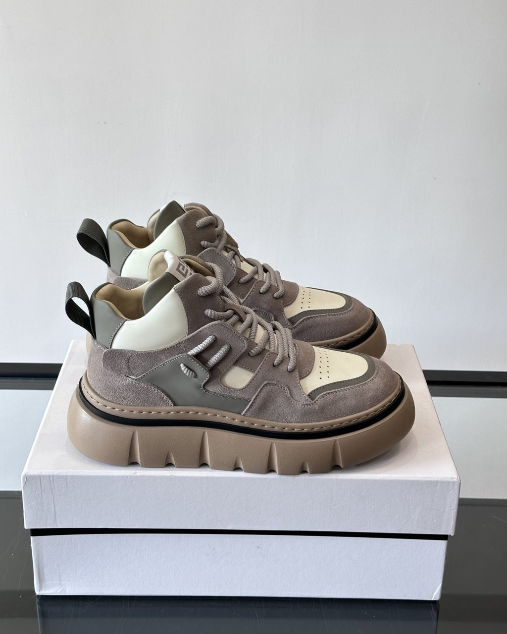 Givenchy - Grey & Beige Suede and Leather High-Top Sneakers with Chunky Sole