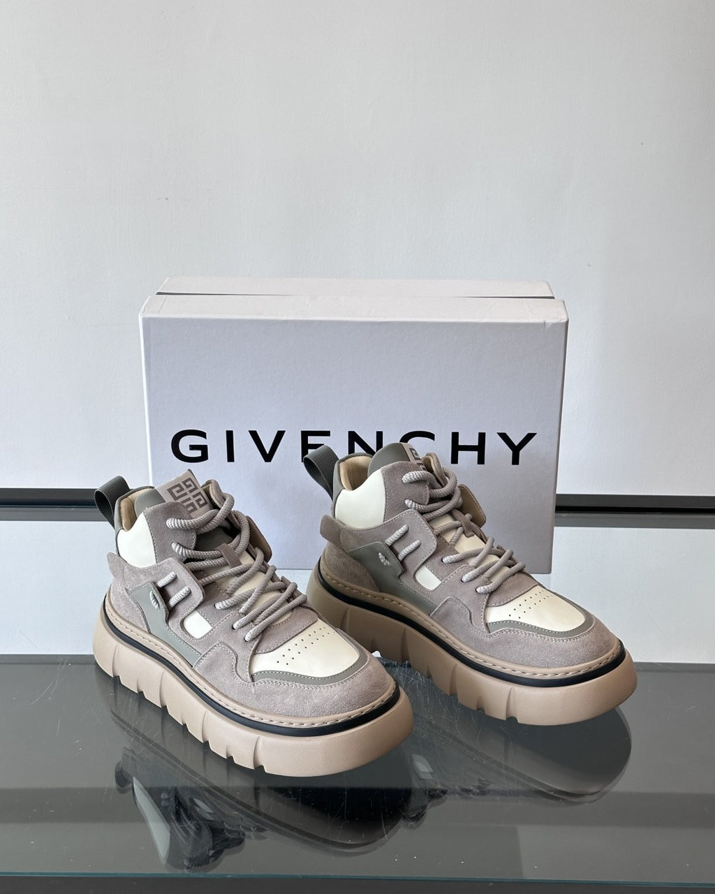 Givenchy - Grey & Beige Suede and Leather High-Top Sneakers with Chunky Sole