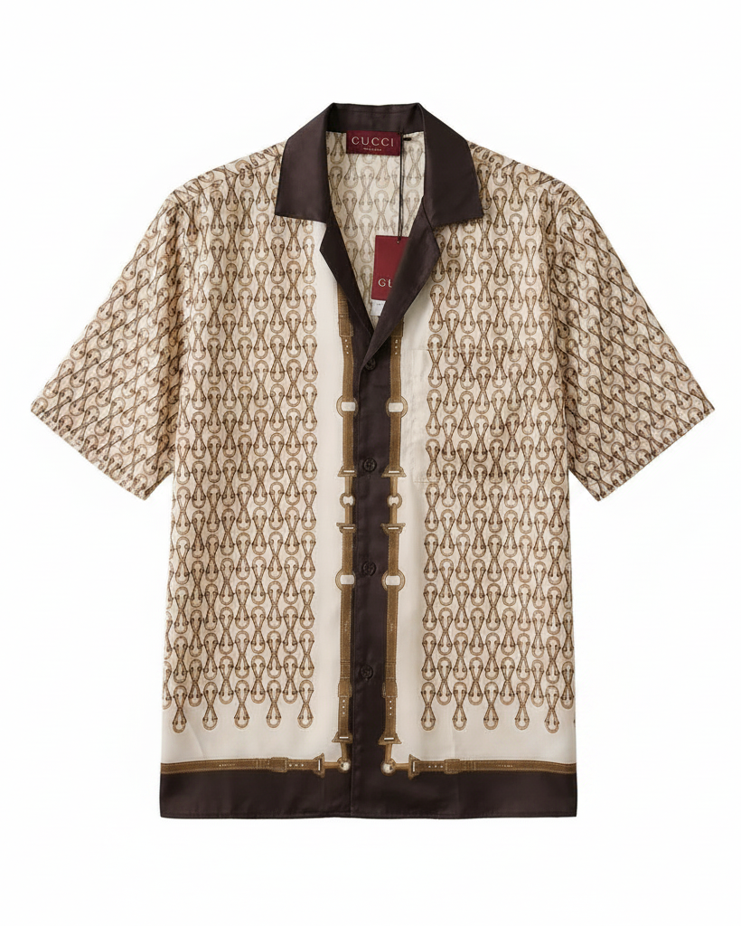 Gucci - Belt and Buckle Print Silk Short-Sleeve Shirt