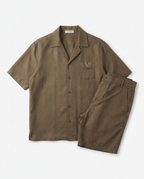 Valentino- Men's Brown Cuban Collar Shirt & Shorts Set
