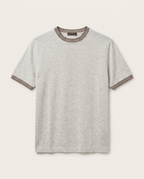Loro Piana - Light Grey Knit T-Shirt with Striped Rib Trims