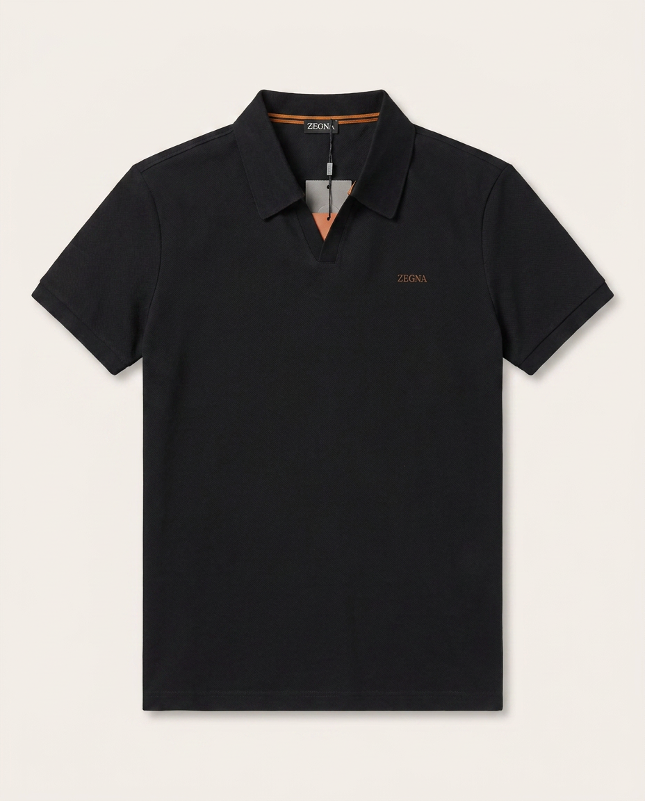 Zegna - Black Short Sleeve Polo Shirt with Embroidered Logo