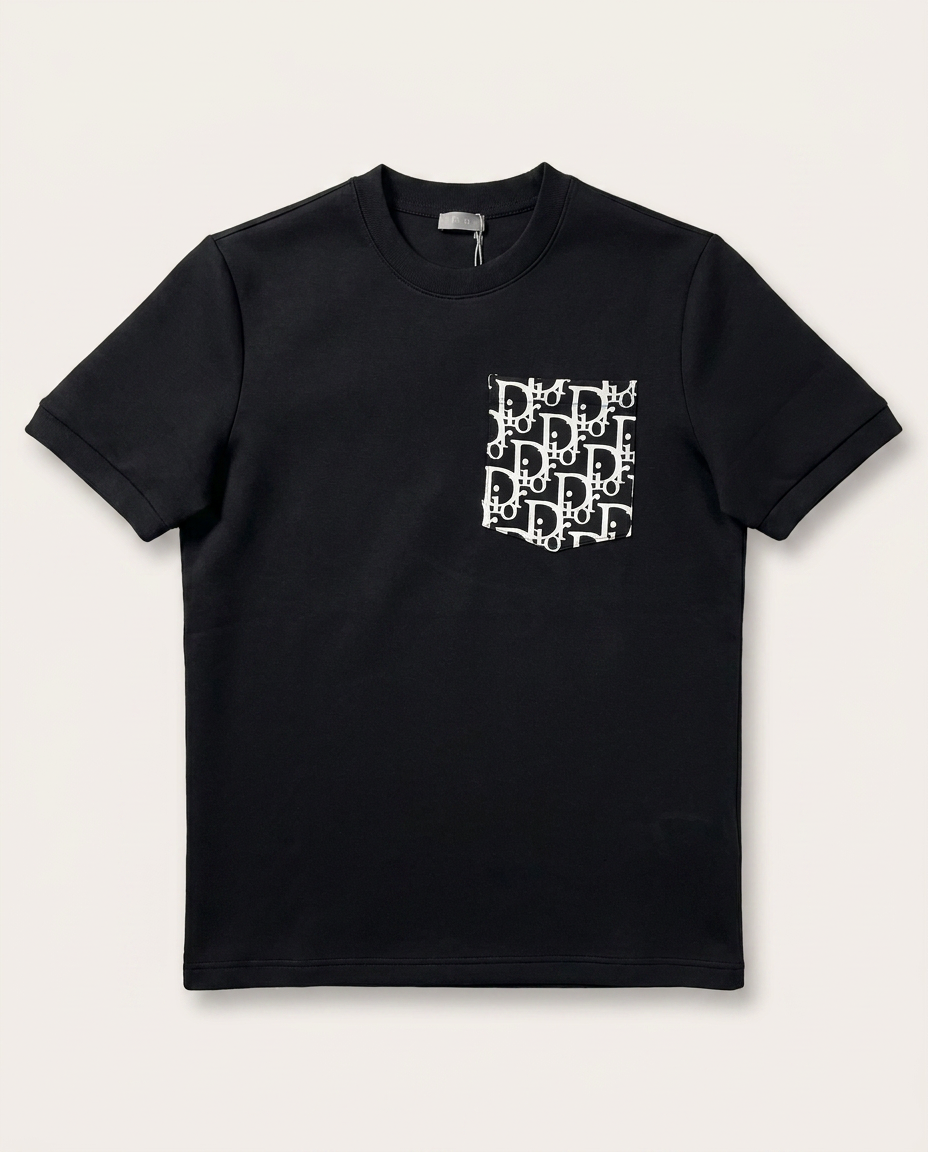 Dior - Black Crew Neck T-Shirt with Oblique Pocket