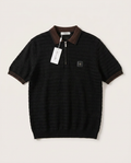 Dior - Black Textured Knit Polo Shirt with Bee Patch