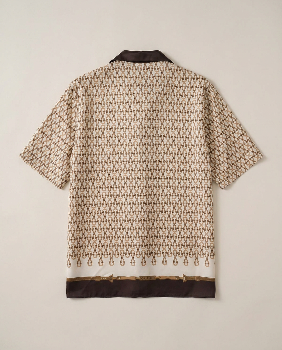 Gucci - Belt and Buckle Print Silk Short-Sleeve Shirt