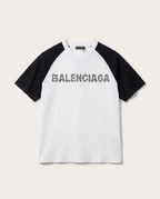 Balenciaga - White & Black Raglan T-Shirt with Studded Logo