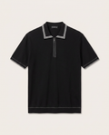 Zegna - Black Knitted Half-Zip Polo Shirt with White Trim