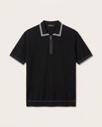 Zegna - Black Knitted Half-Zip Polo Shirt with White Trim