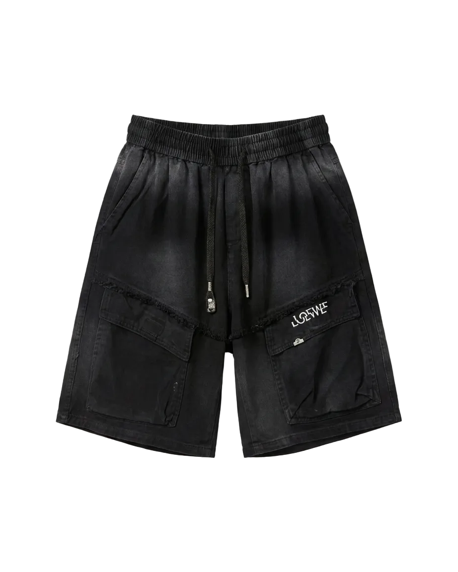 Loewe - Distressed Cargo Sweat Shorts (Washed Onyx Black)