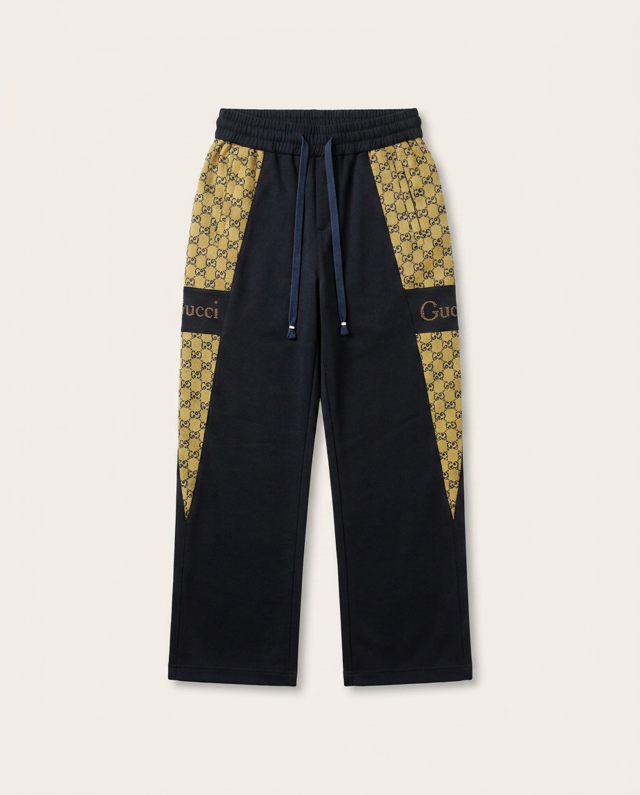 Gucci - Black & GG Monogram Drawstring Track Pants