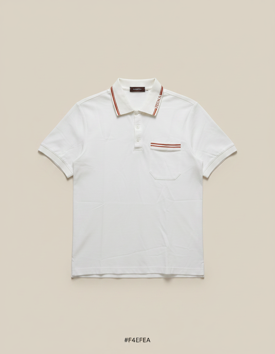 ZEGNA - Cotton Piqué Polo Shirt with Striped Logo Trim in Optic White