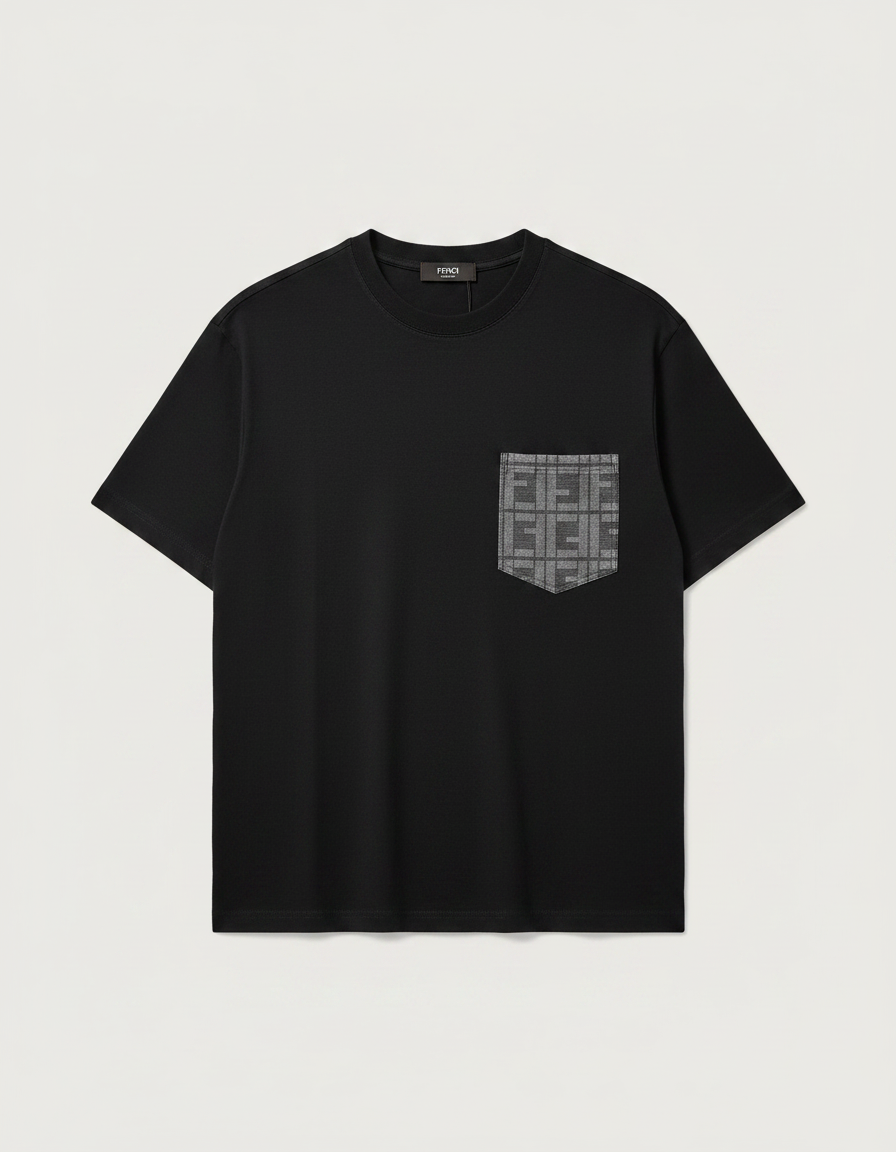 Fendi - FF Jacquard Pocket Cotton T-Shirt in Black
