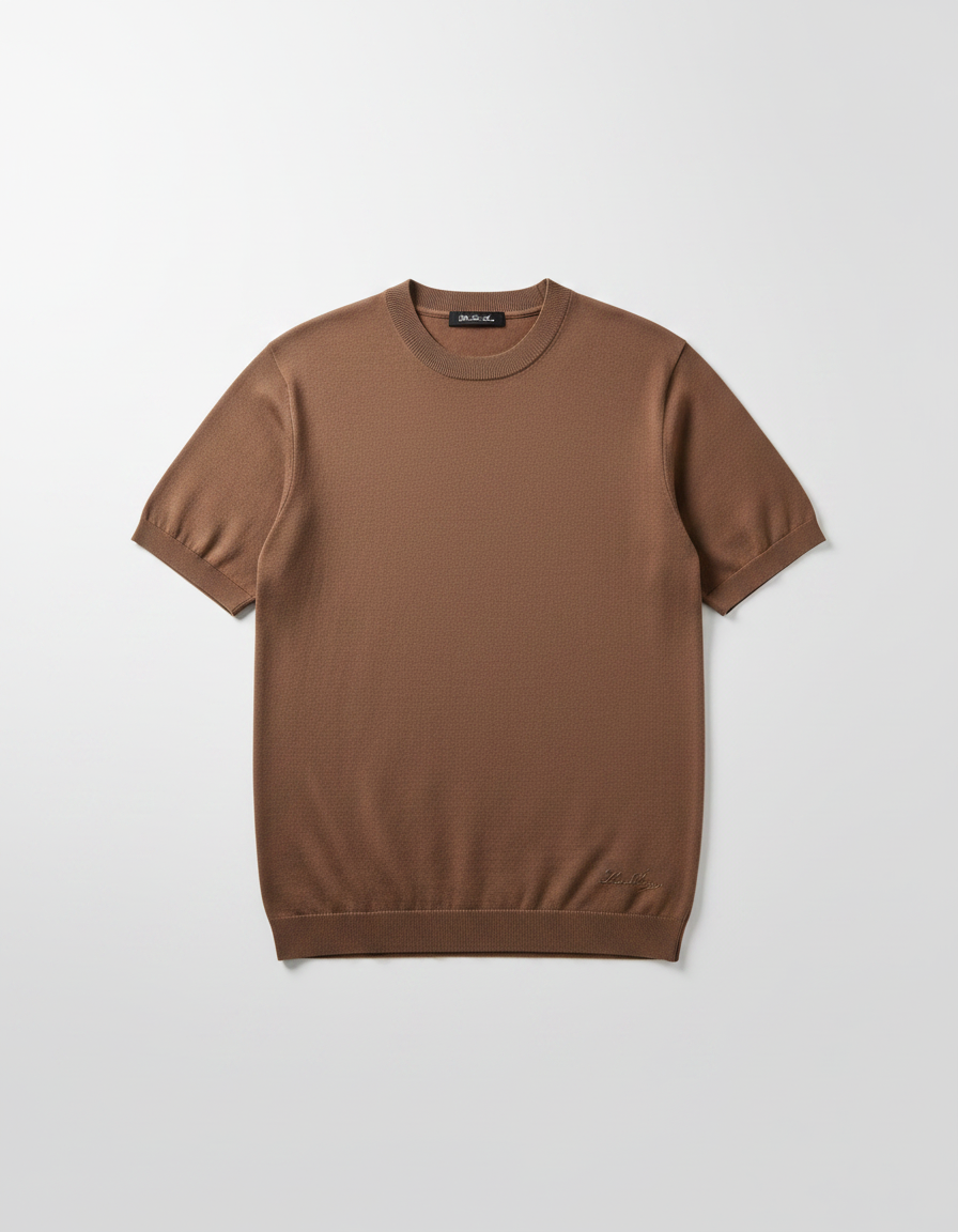 Loro Piana - Cotton and Silk Blend Knit Crewneck T-Shirt in Chestnut Brown