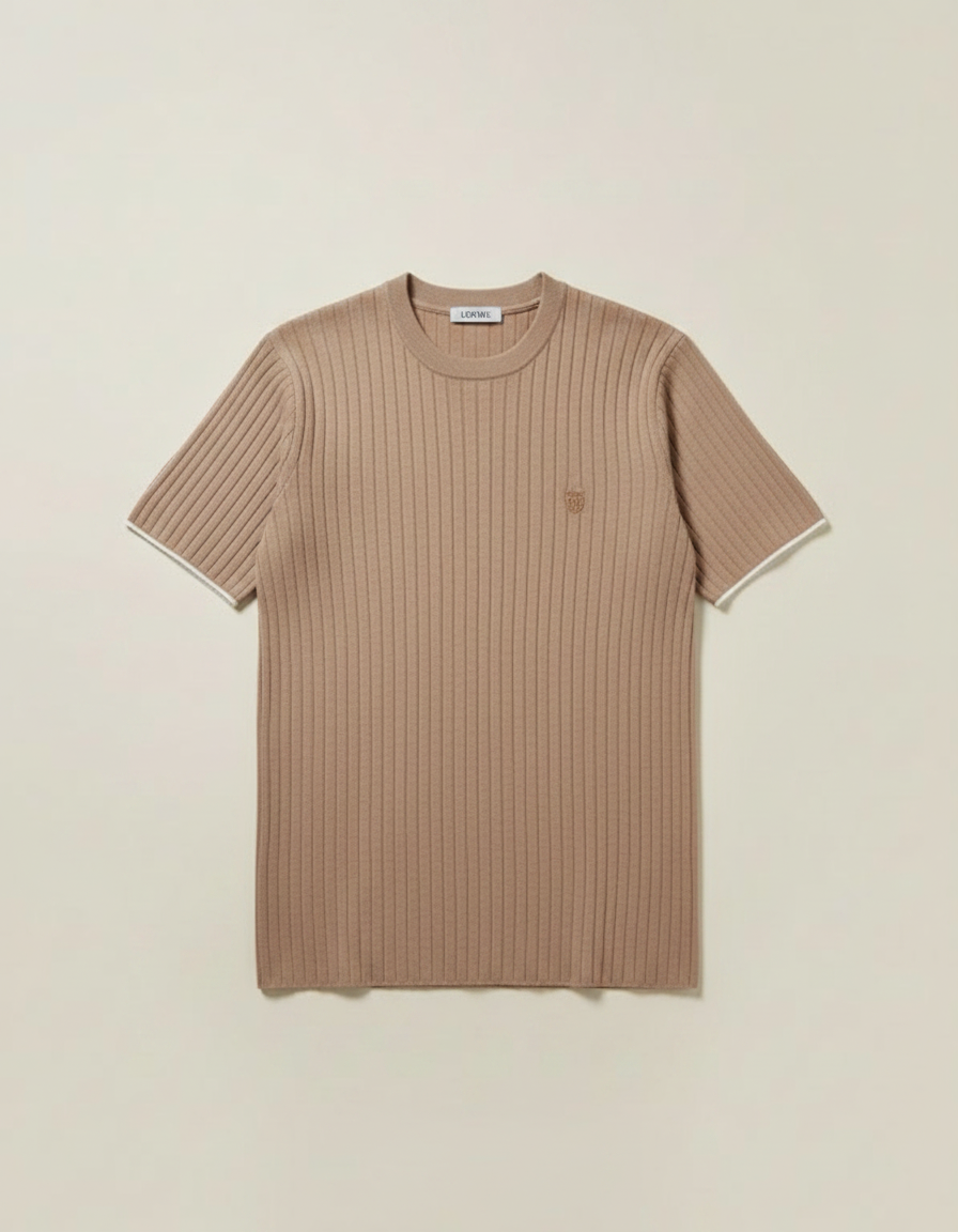 Brunello Cucinelli - Ribbed Cotton-Silk Knit T-Shirt in Sand