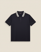 Loro Piana - Cotton Piqué Polo Shirt with Multi-Stripe Collar in Navy Blue