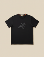 Hermès - Embroidered Leather Equestrian Motif T-Shirt in Black Cotton