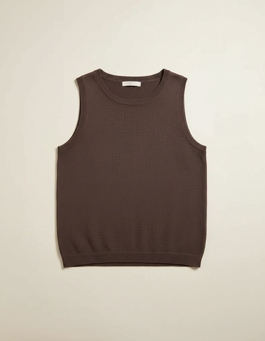 ANTESH - Ribbed Cotton-Cashmere Blend Knit Vest in Espresso Brown