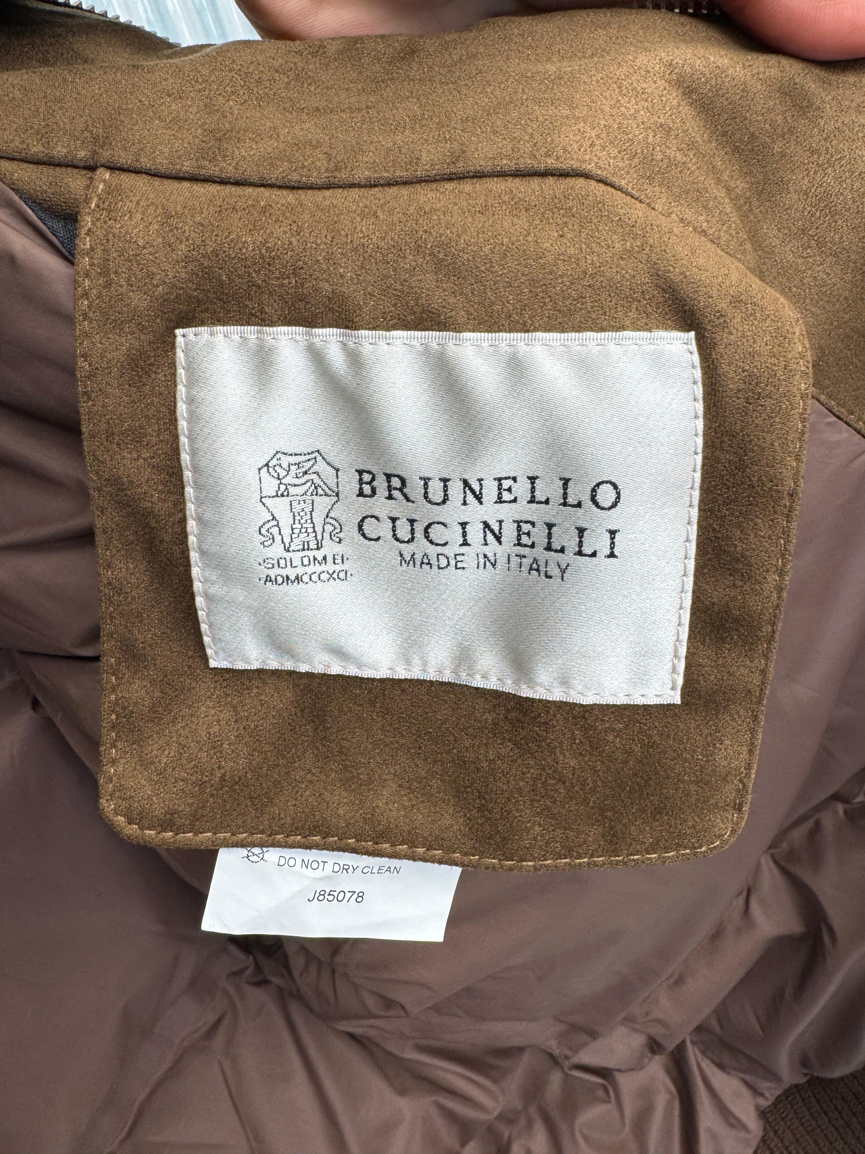 Brunello Cucinelli Suede & Knit Trim Bomber Jacket - Tobacco Brown
