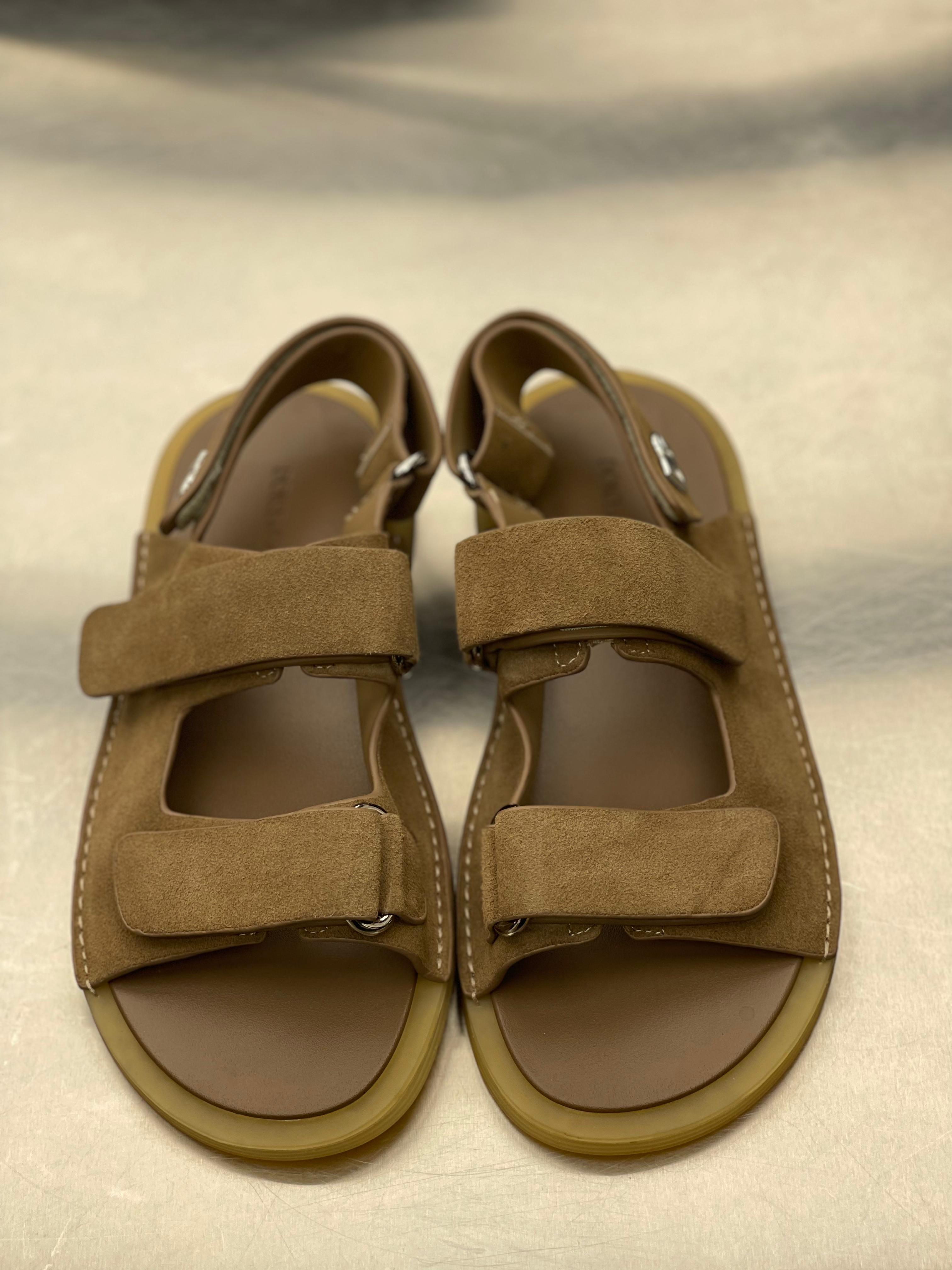 Dolce & Gabbana - Tan Suede Utility Slides with Slingback Strap