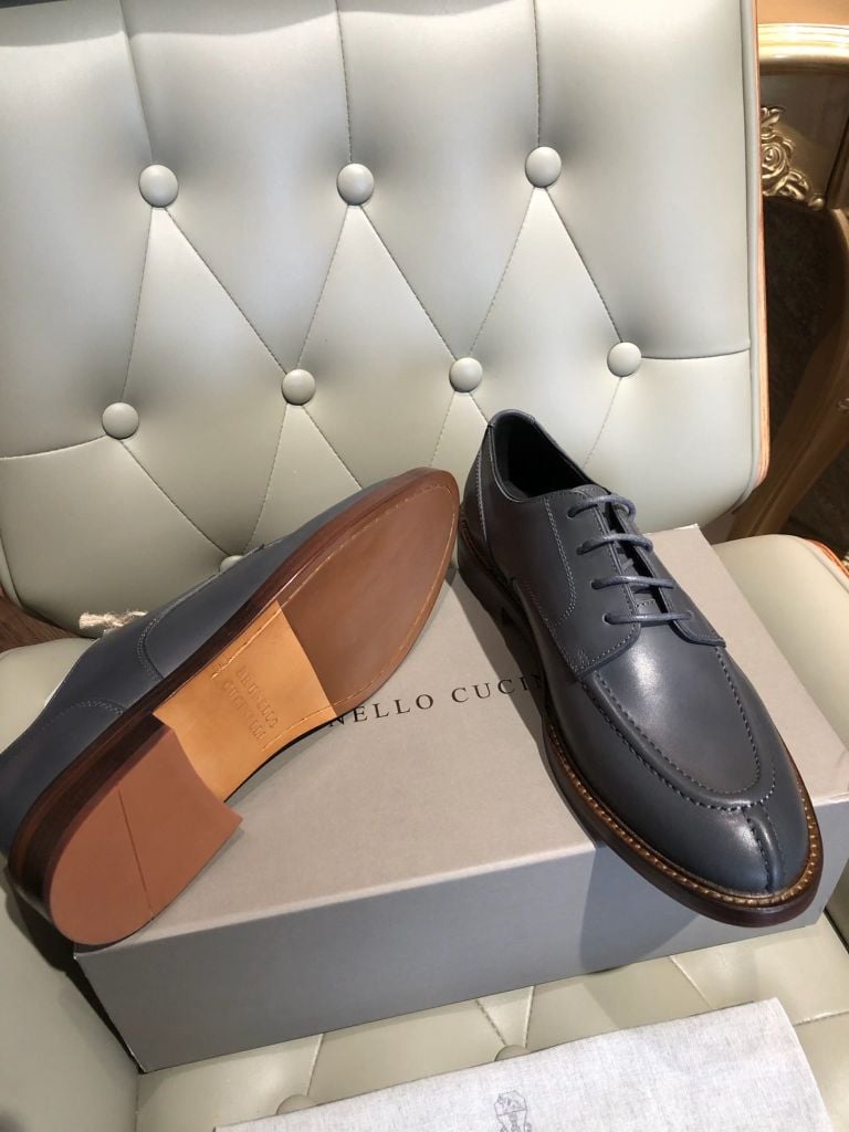 Brunello Cucinelli - Slate Grey Leather Split-Toe Derby Shoes