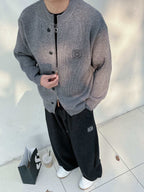 Loewe - Grey Ribbed Knit Zip-Up Cardigan