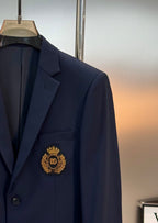 Dolce & Gabbana - Navy Tailored Suit with Gold Embroidered Crest