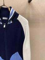 Christian Dior - Navy & White Contrast-Sleeve Knitted Zip Hoodie