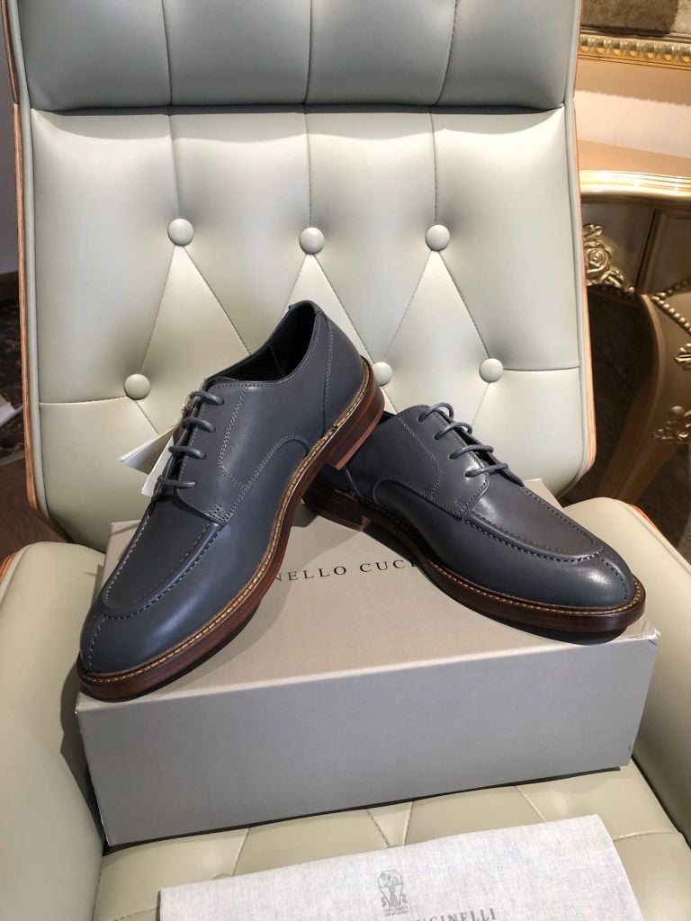 Brunello Cucinelli - Slate Grey Leather Split-Toe Derby Shoes