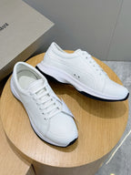 Armani - White Pebbled Leather Low-Top Sneakers