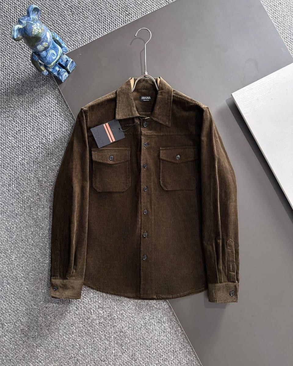 ZEGNA Men's Brown Fine-Wale Cotton Corduroy Overshirt