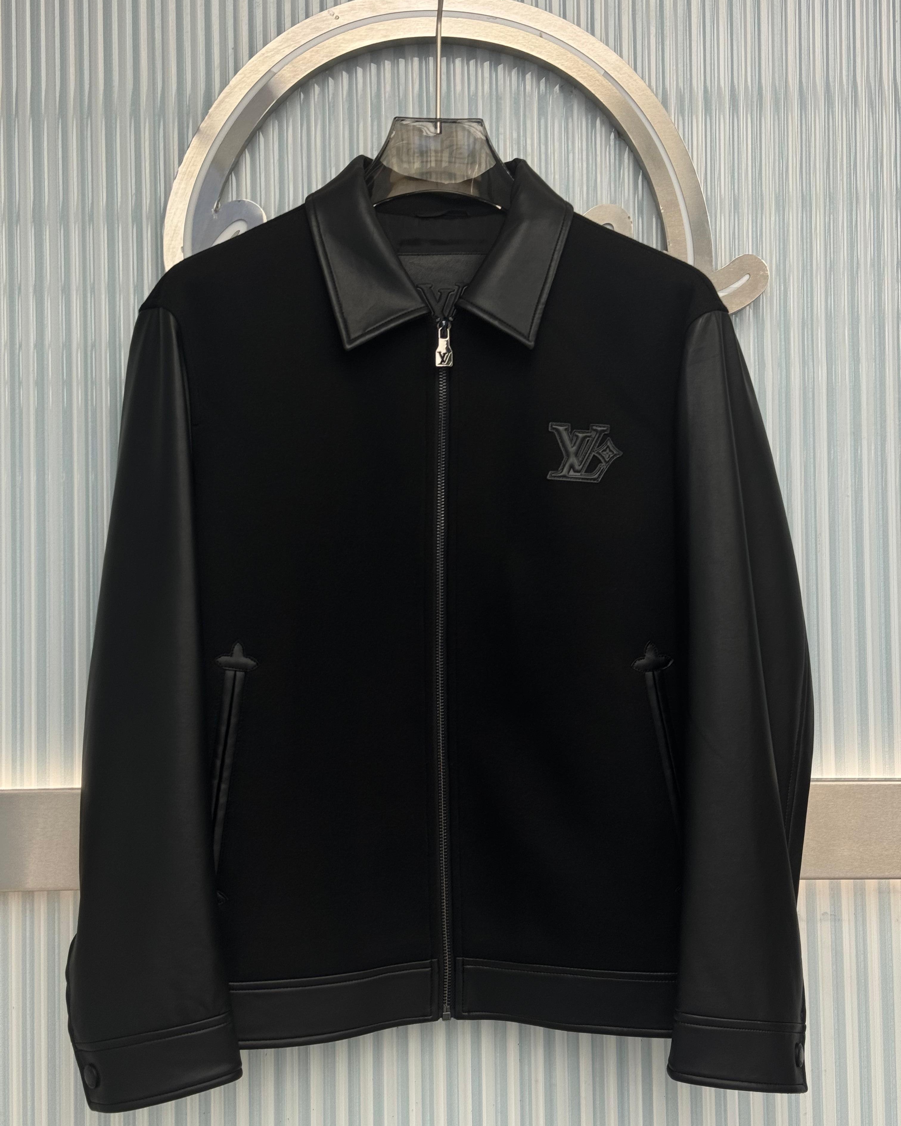 Louis Vuitton - Mixed Material Leather Sleeve Black Jacket
