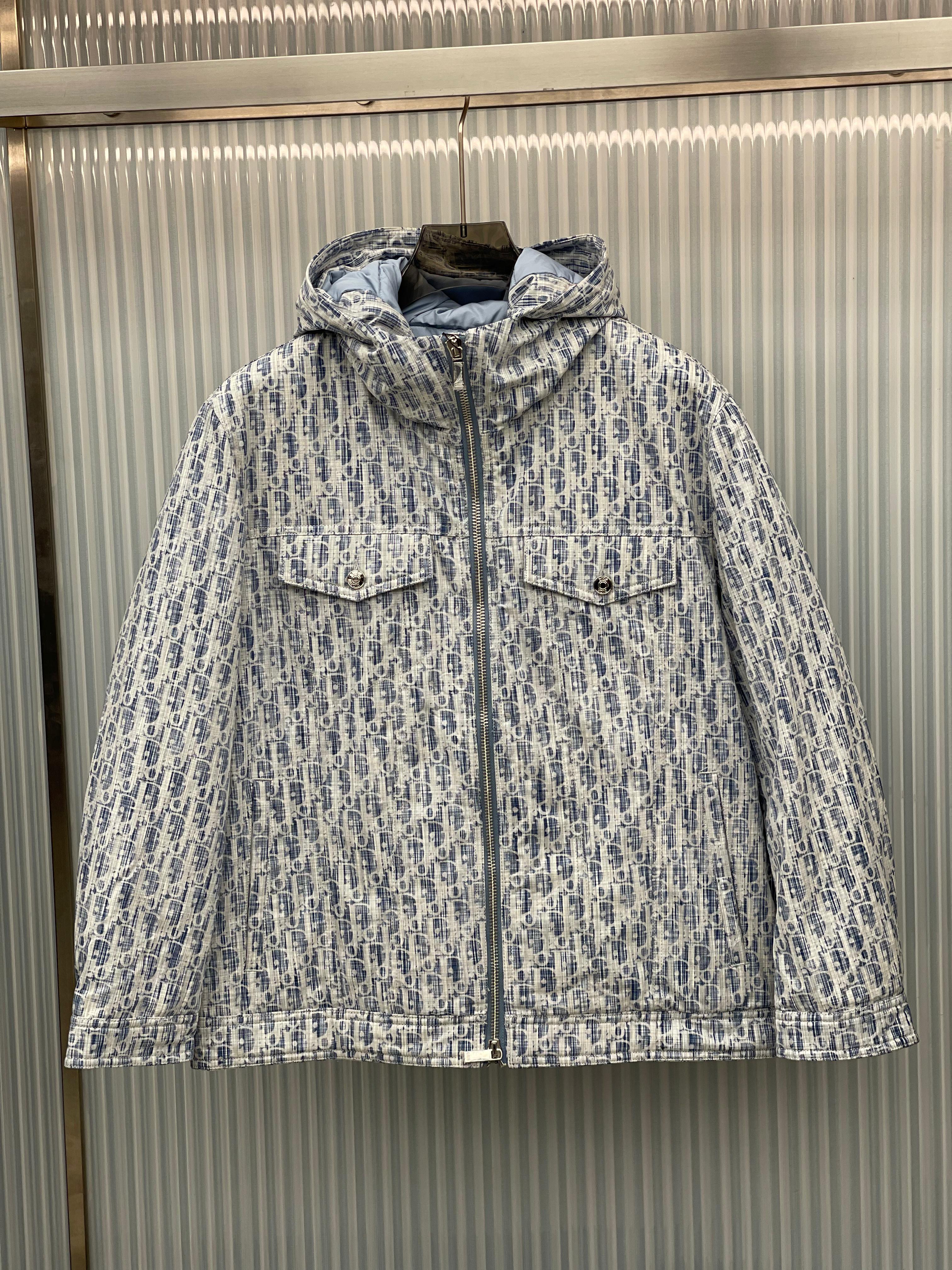 Dior - Men's Oblique Hooded Jacket in Beige and Navy