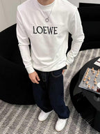 LOEWE Men's Embroidered Logo Crewneck Sweatshirt in White
