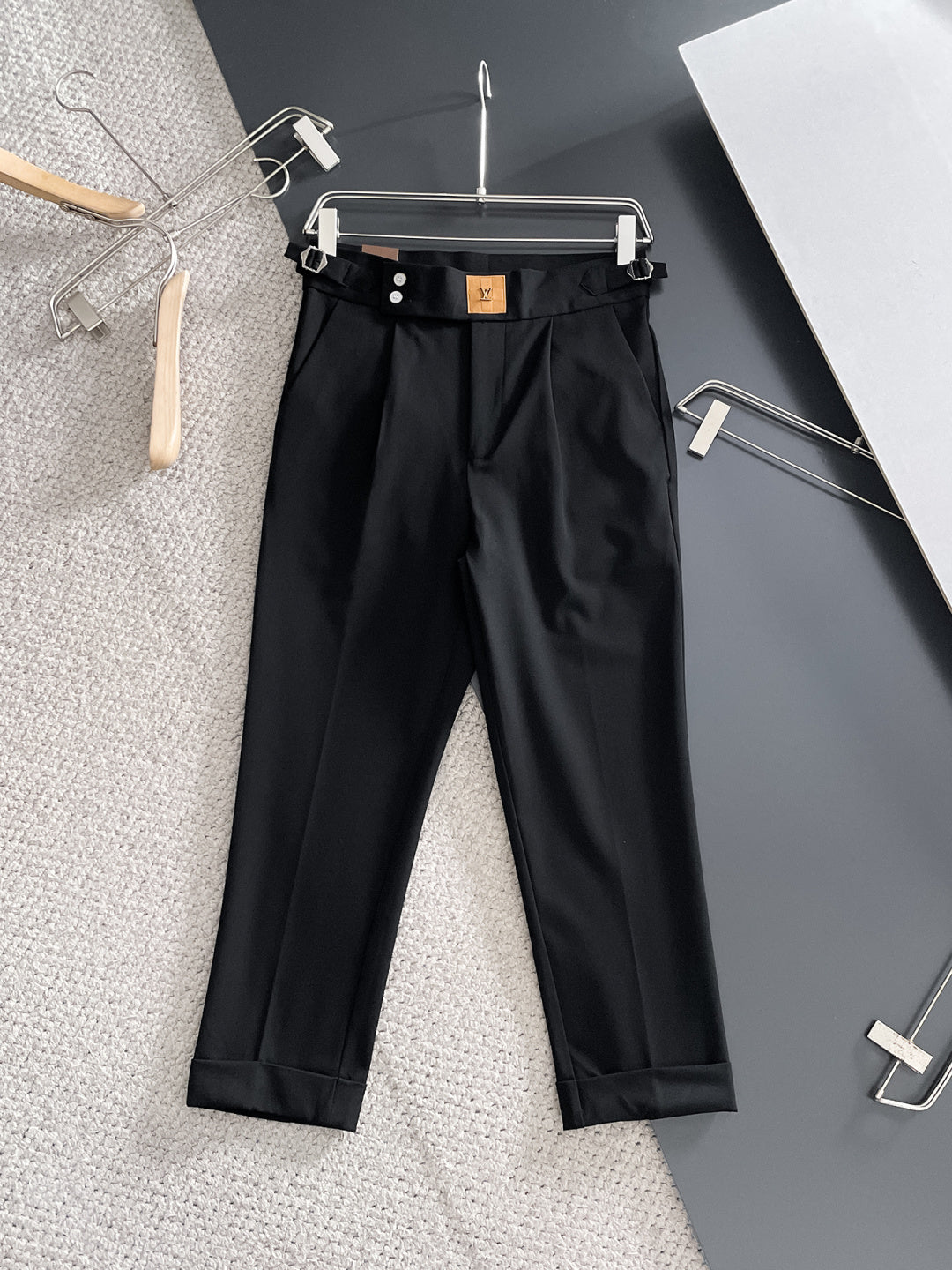 Louis Vuitton - Men's Black Tailored Pleated Trousers with LV Logo Detail