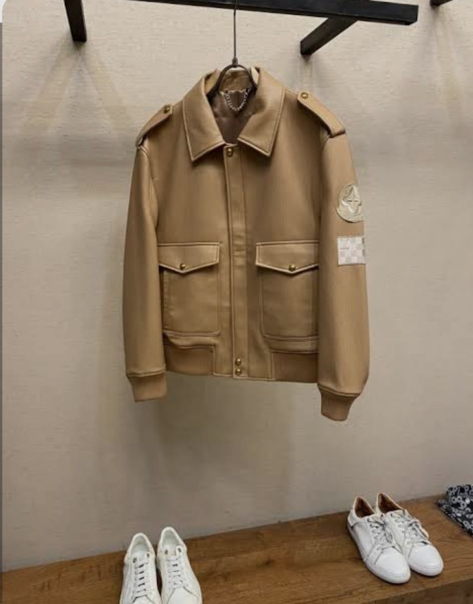 Louis Vuitton - Tan Beige Leather Bomber Jacket