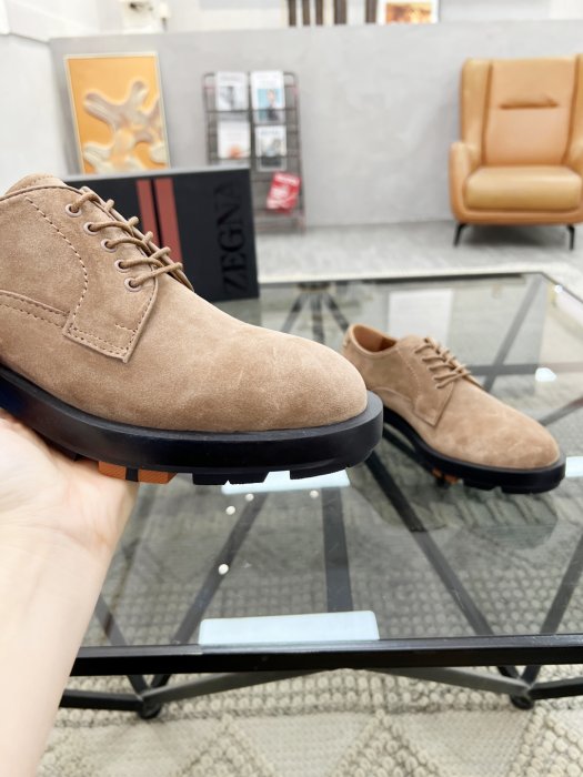 Zegna - Tan Suede Derby Shoes with Chunky Sole