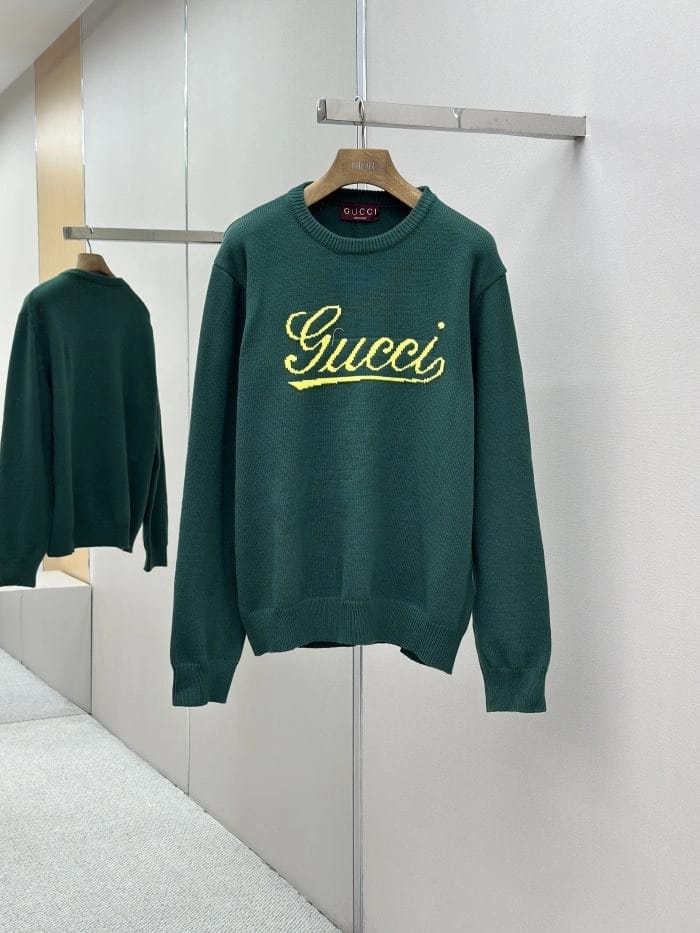 Gucci Knit Wool Sweater with Intarsia in dark green: