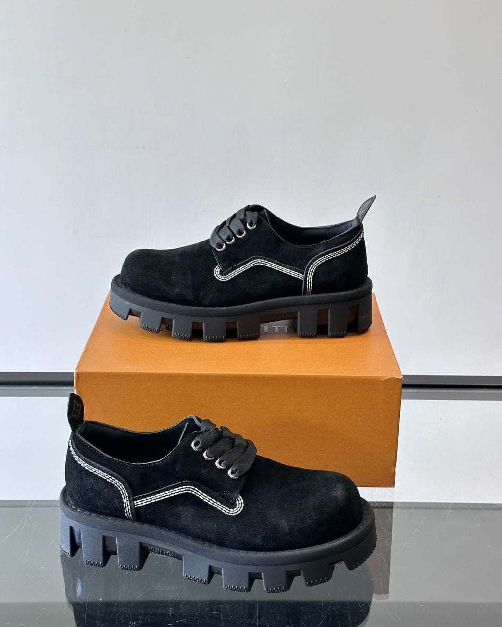 Louis Vuitton - Black Suede Derby Shoes with Chunky Lug Sole