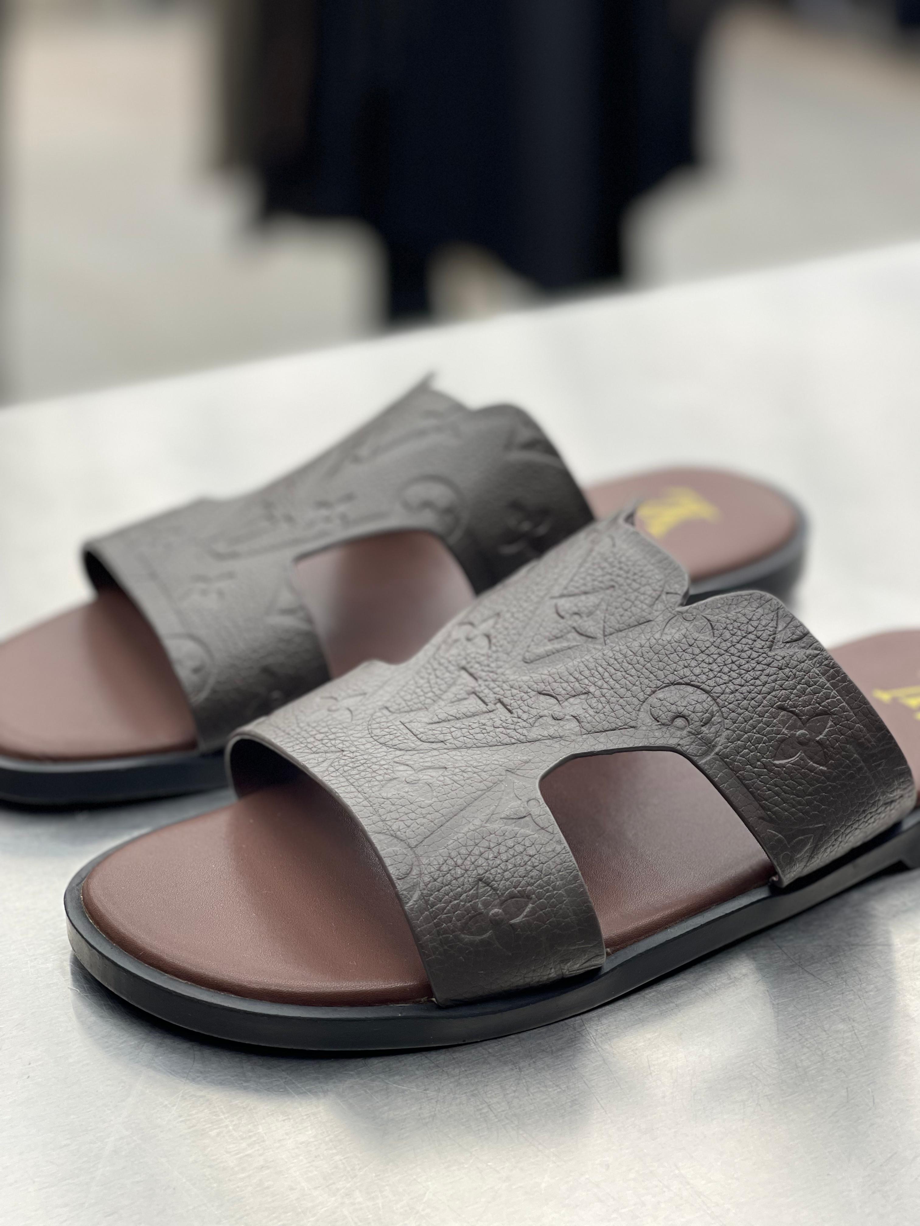 Louis Vuitton - Leather Slide Sandals - Dark Brown