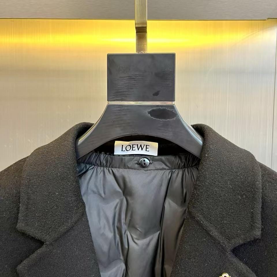 LOEWE - Men's Black Wool Blend Workwear Jacket with Anagram Brooch