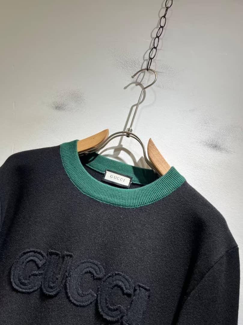 Gucci-Inspired Black Knit Sweater with Green & Red Web Stripes