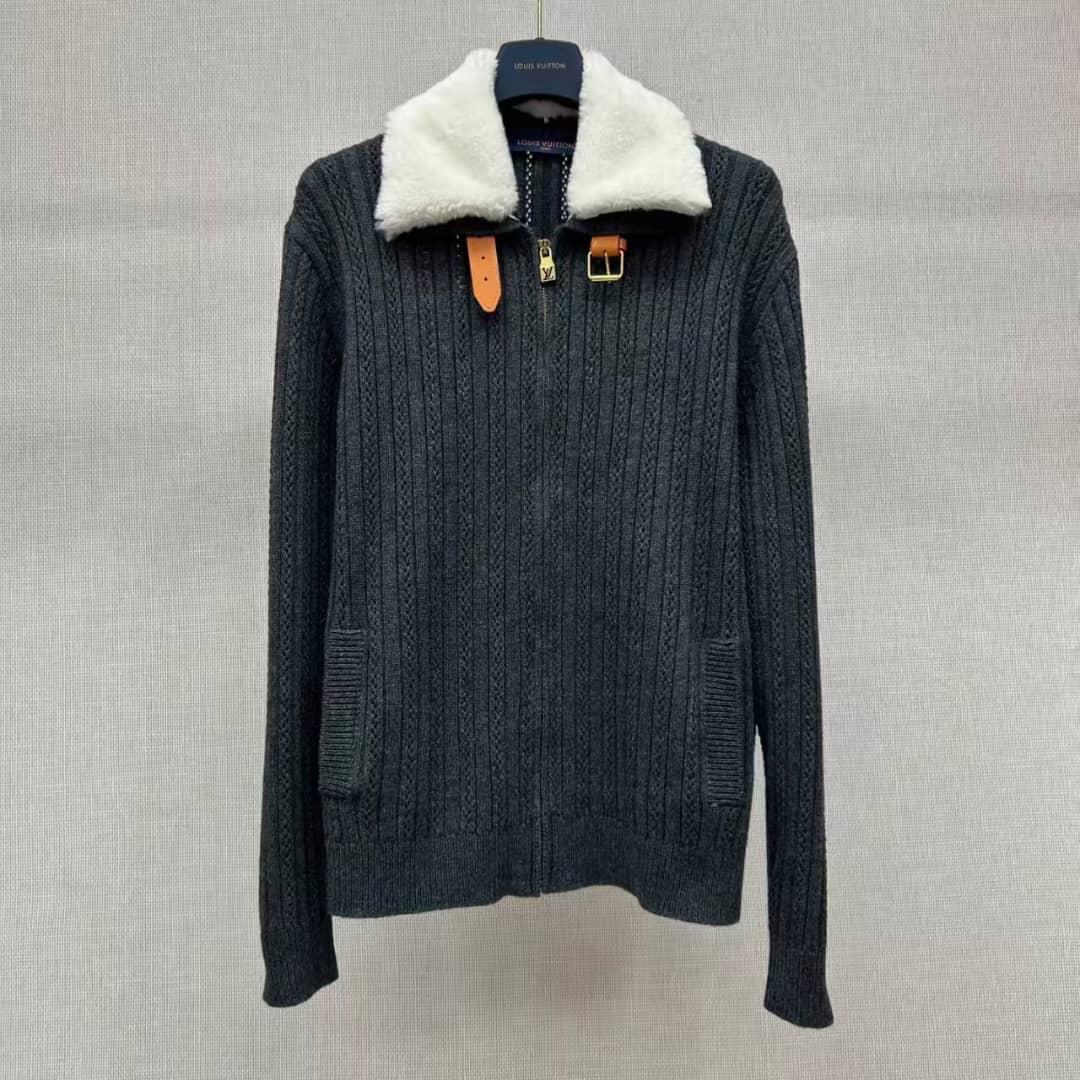 Louis Vuitton Cashmere-Wool Blouson in Dark Gray with Removable Shearling Collar