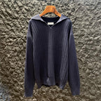 Loro Piana - Navy Blue Ribbed Knit Polo Sweater