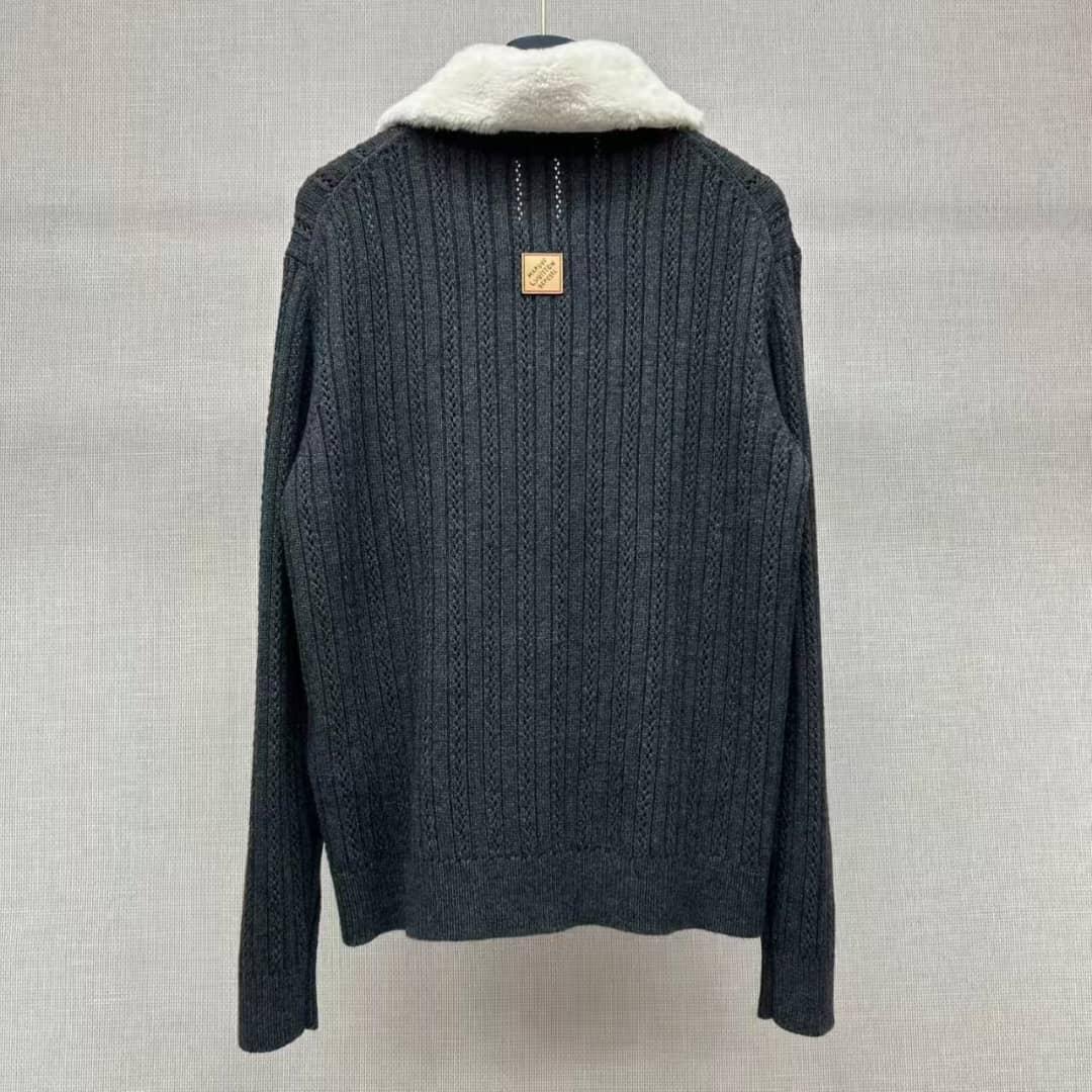 Louis Vuitton Cashmere-Wool Blouson in Dark Gray with Removable Shearling Collar