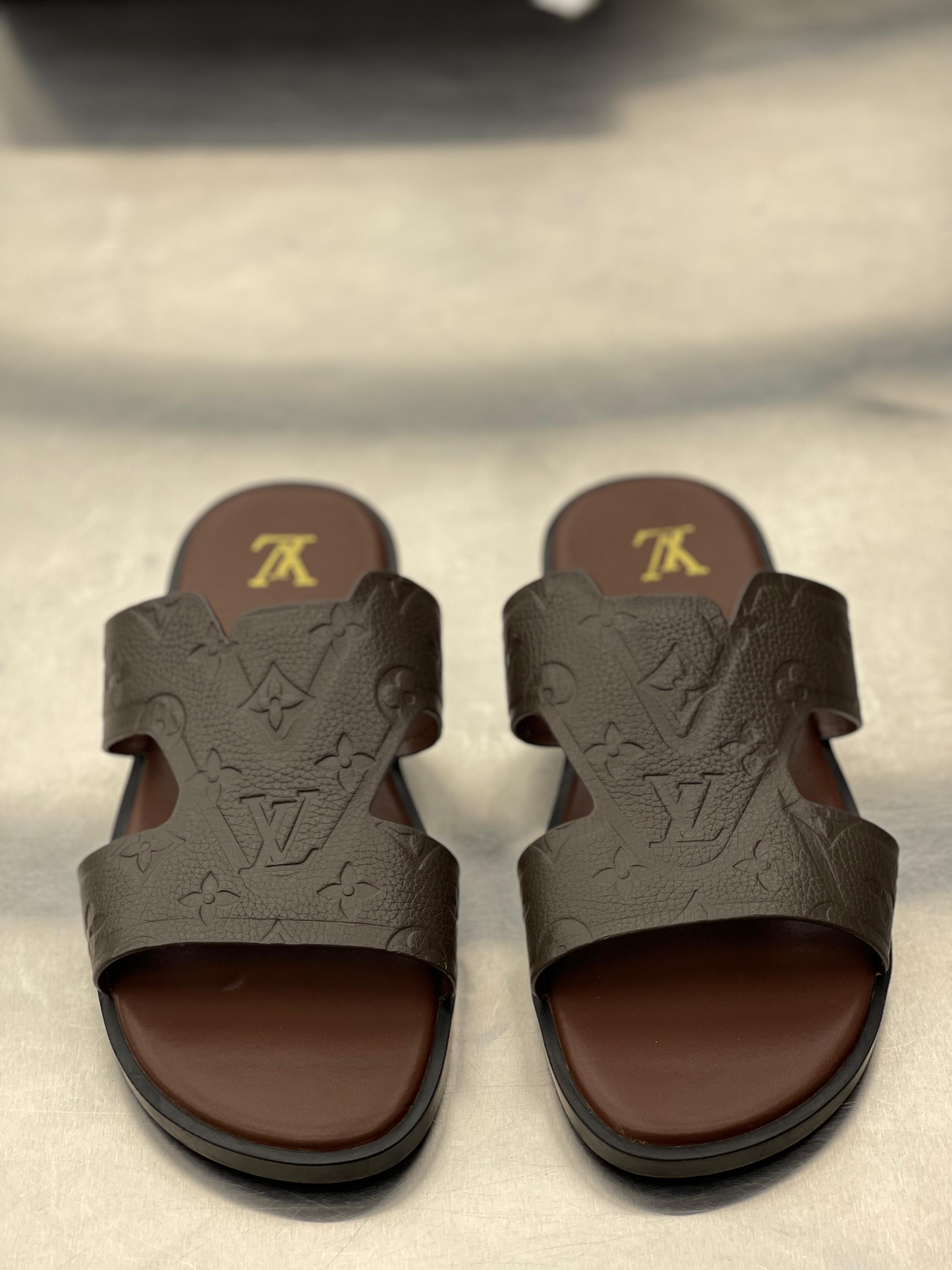 Louis Vuitton - Leather Slide Sandals - Dark Brown