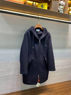 LOEWE Hooded Coat | Black Wool-Blend Anagram Jacquard